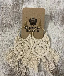 Golden Stella ACCESSORIES Square Crochet Tassel Earrings In Ivory