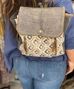 Myra Bag ACCESSORIES Double Zipper Hairon Flap Backpack