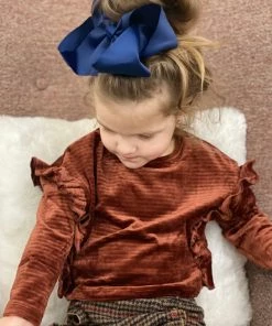 Vignette GIRLS Ruffle Velvet Top In Rust
