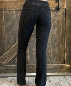 Fashiongo: Chatoyant Washed Bootcut Pants With Pockets In Black