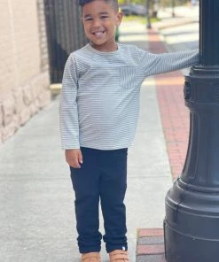 Me & Henry Long Sleeve Striped Pocket Shirt In Sage