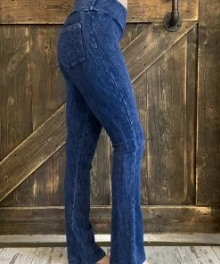 Fashiongo: Chatoyant BOTTOMS Washed Bootcut Pants With Pockets In Blue