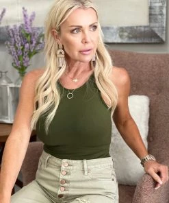 2NE1 Apparel Solid Sleeveless Bodysuit In Olive