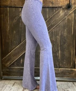 Fashiongo: Chatoyant BOTTOMS Washed Bell Bottom Flare Pants In Lilac