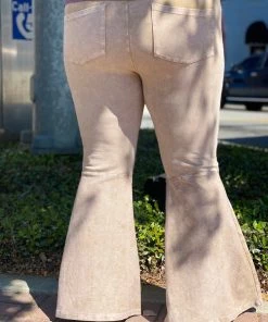 Fashiongo: Chatoyant Washed Bell Bottom Flare Pants With Pockets In Tan