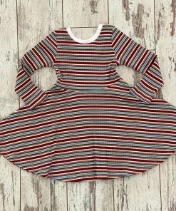 Vignette Ribbed Striped Swing Dress In Burgundy Mix