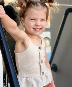 Baileys Blossom GIRLS Ruffle Button Tank Top In Cream