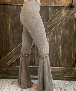 Fashiongo: Chatoyant Washed Waffle Bell Bottom Flare Pants In Desert Taupe BOTTOMS
