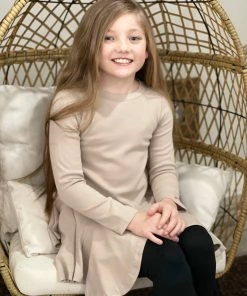 Ml Kids GIRLS Asymmetrical Hem Ruffle Tunic Top In Taupe
