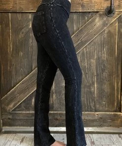 Fashiongo: Chatoyant Washed Bootcut Pants With Pockets In Black