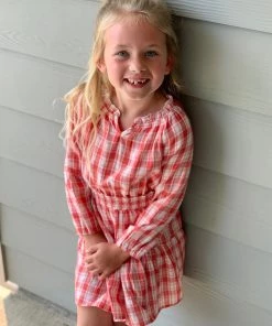 Vignette Plaid Smocked Waist Dress In Dark Coral