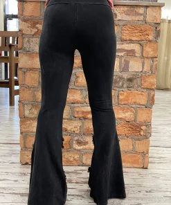 Fashiongo: Chatoyant Washed Bell Bottom Flare With Fringe In Black