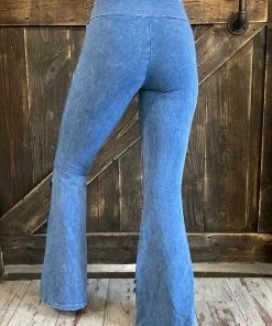 Fashiongo: Chatoyant Washed Bell Bottom Flare With Fringe In Light Denim BOTTOMS