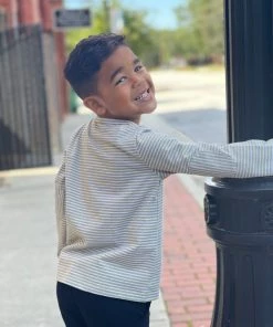 Me & Henry Long Sleeve Striped Pocket Shirt In Sage