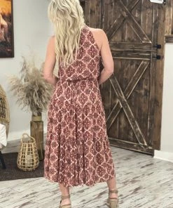 Easel DRESSES Printed Halter Tiered Midi Dress