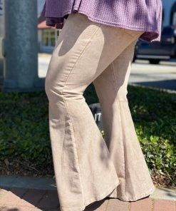 Fashiongo: Chatoyant Washed Bell Bottom Flare Pants With Pockets In Tan