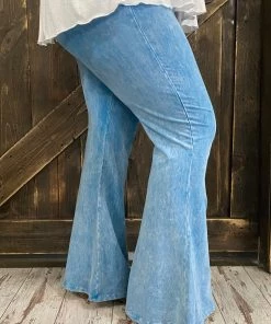 Fashiongo: Chatoyant Washed Bell Bottom Flare Pants In Light Blue BOTTOMS