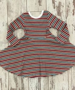 Vignette Ribbed Striped Swing Dress In Burgundy Mix