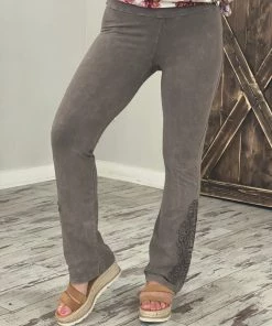 Fashiongo: Chatoyant Washed Slim Bootcut Pants In Desert Taupe