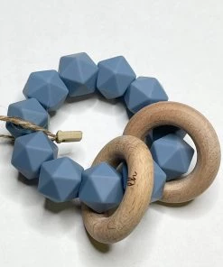 Three Hearts GIFTS Silicone & Wooden Teething Rattle