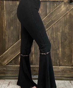 Fashiongo: Chatoyant Washed Waffle Bell Bottom Flare Pants In Black