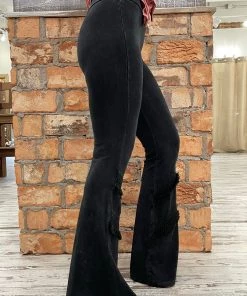 Fashiongo: Chatoyant Washed Bell Bottom Flare With Fringe In Black