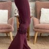 Fashiongo: Chatoyant BOTTOMS Fringed Crochet Washed Bell Bottom Pants In Burgundy