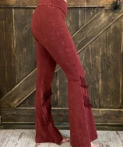 Fashiongo: Chatoyant Washed Bell Bottom Flare With Fringe In Wine BOTTOMS