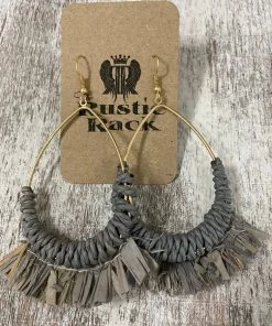 Golden Stella Raffia Wrapped Teardrop Earrings In Grey ACCESSORIES