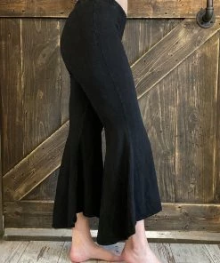 Fashiongo: Chatoyant Washed High Low Cropped Bell Bottom Pants In Black BOTTOMS