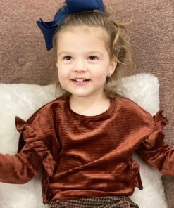 Vignette Ruffle Velvet Top In Rust GIRLS