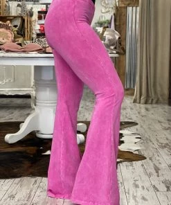 Fashiongo: Chatoyant Washed Bell Bottom Flare Pants In Pink BOTTOMS