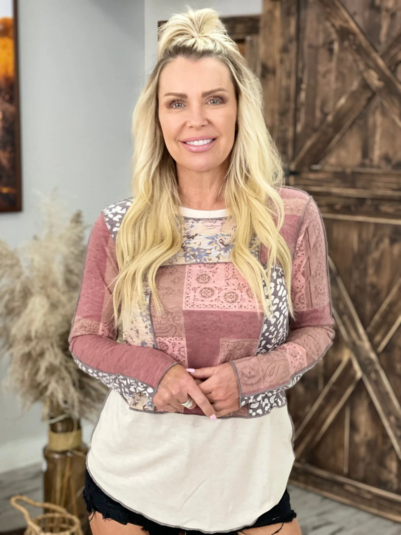 Easel Mixed Print Color Block Top 2 Easel Mixed Print Color Block Top