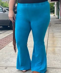 Fashiongo: Chatoyant Washed Bell Bottom Flare Pants In Turquoise