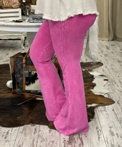 Fashiongo: Chatoyant BOTTOMS Washed Bell Bottom Flare Pants In Pink