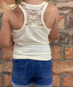 Cutie Patootie Solid Racerback Tank With Lace Detail In Beige GIRLS