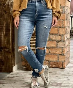 Flying Monkey Distressed Stretched Mom Jeans