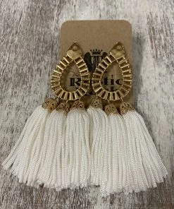 Golden Stella Tassel Teardrop Earrings In White