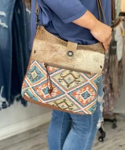 Myra Bag ACCESSORIES Printed Rug & Hairon Shoulder Bag With Front Pocket