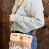 Myra Bag ACCESSORIES Brown & White Fringe Hairon Crossbody Purse