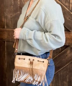 Myra Bag ACCESSORIES Brown & White Fringe Hairon Crossbody Purse