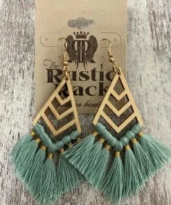 Golden Stella ACCESSORIES Wood Chevron Tassel Earrings In Mint