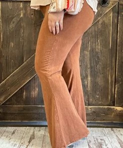 Fashiongo: Chatoyant Washed Bell Bottom Flare Pants In Pumpkin Spice