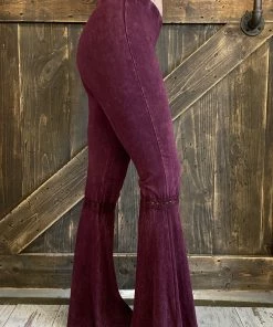 Fashiongo: Chatoyant Washed Waffle Bell Bottom Flare Pants In Burgundy