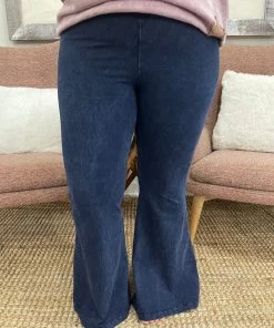 Fashiongo: Chatoyant Washed Bell Bottom Flare Pants With Pockets In Dark Blue