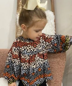 Oddi Leopard Bubble Sleeve Top