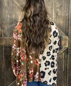 Oddi Floral & Leopard Color Block Cowl Neck Top