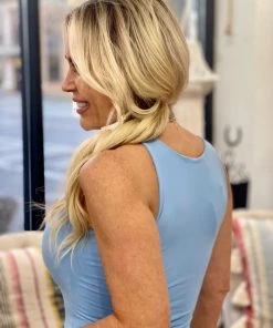 2NE1 Apparel TOPS Solid Sleeveless Bodysuit In Light Blue