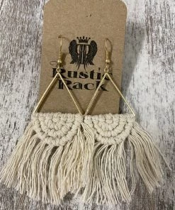 Golden Stella Triangle Tassel Earrings In Ivory