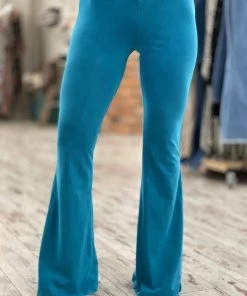 Fashiongo: Chatoyant Washed Bell Bottom Flare Pants In Turquoise BOTTOMS